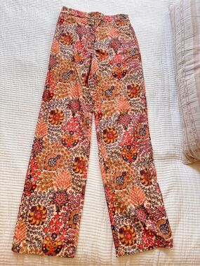 Sezane Floral Wide-Leg Chinos in Red, pink, Blue